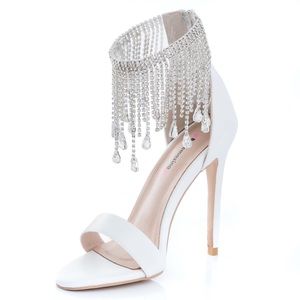 White Jewel Tassel Sandals Bridal Wedding Day